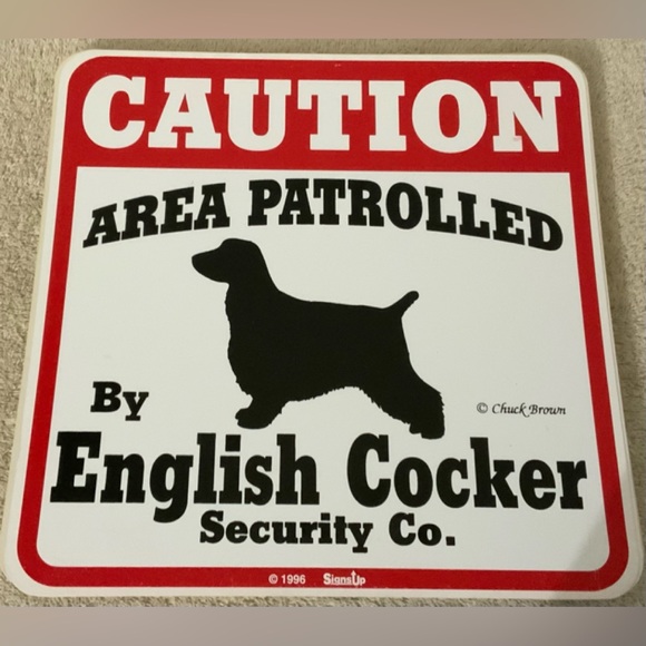 Vintage Caution Area Patrolled by English Cocker 11X11 - Picture 1 of 1